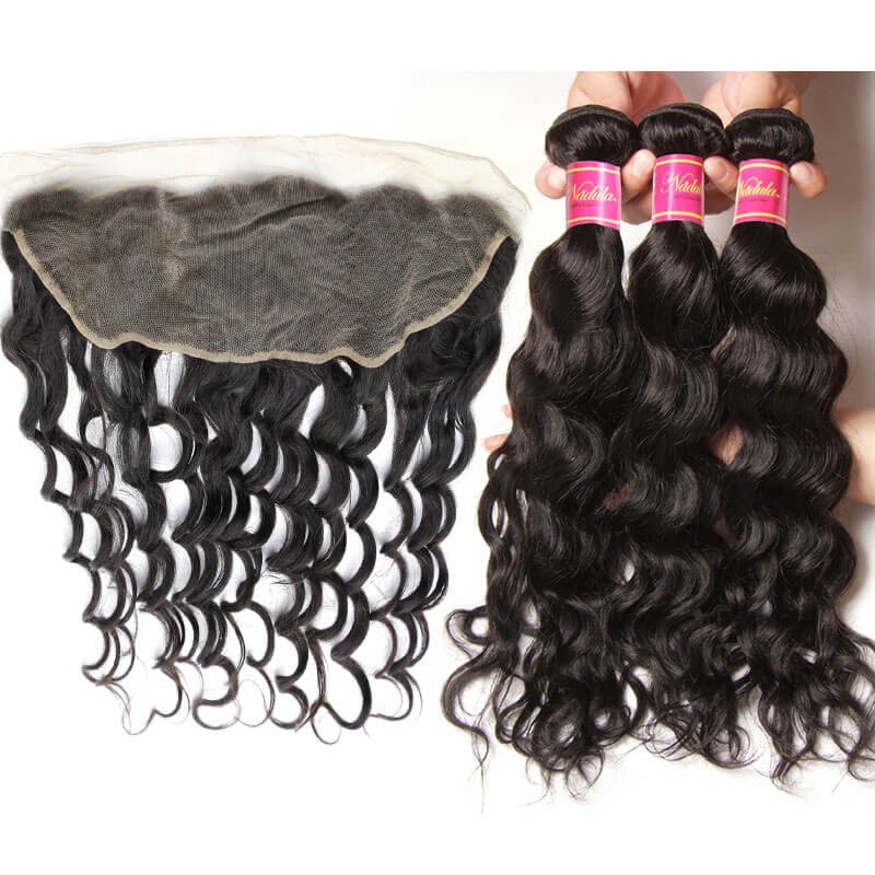 Idolra Natural Wave Lace Frontal And 3 Bundles Hair Weave Soft Virgin Hair With 13x4 Ear To Ear Frontal